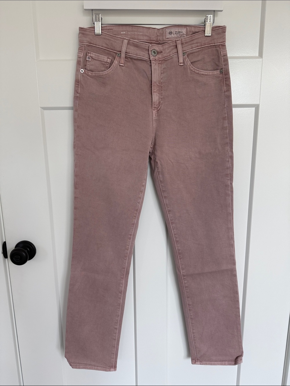 Ag Adriano Goldschmied “Mari” High-Rise Slim Straight Jeans in Mauve Pink